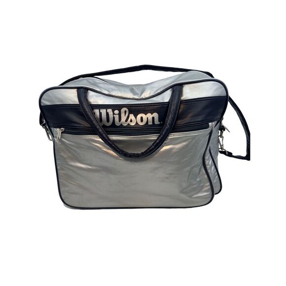 Wilson vintage silver bag with navy blue handle and shoulder strap - Picture 12 of 16